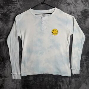 Boys Lie Henley Thermal Women One Size Blue Tie Dye Graphic Waffle Knit Shirt